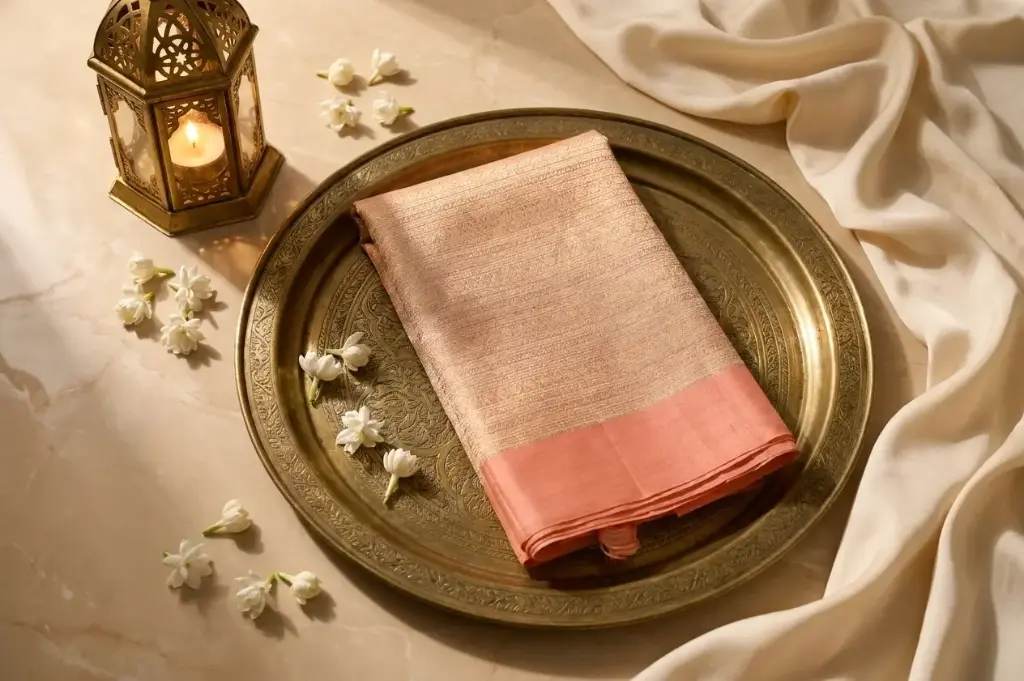 Peach Gold Silk Saree with Woven Zari Pallu