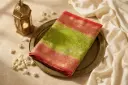Lime Green and Red Silk Saree with Zari Border
