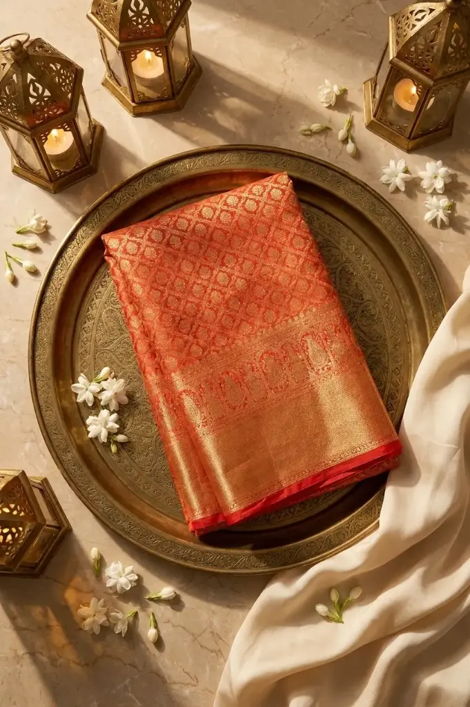 Crimson Red Banarasi Pure Silk Brocade Saree