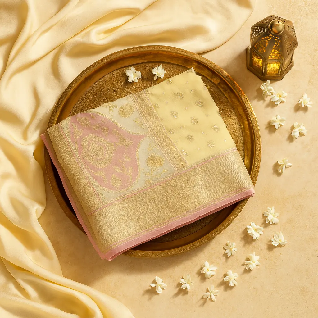Elegant Pastel Yellow Silk Saree with Traditional Zari Border