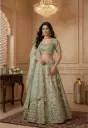 Pista Green Embroidered Silk Lehenga Choli Set