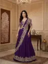 Royal Purple Embroidered Draped Lehenga Saree Set with Belt