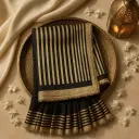 Elegant Black and Gold Striped Designer Silk Saree