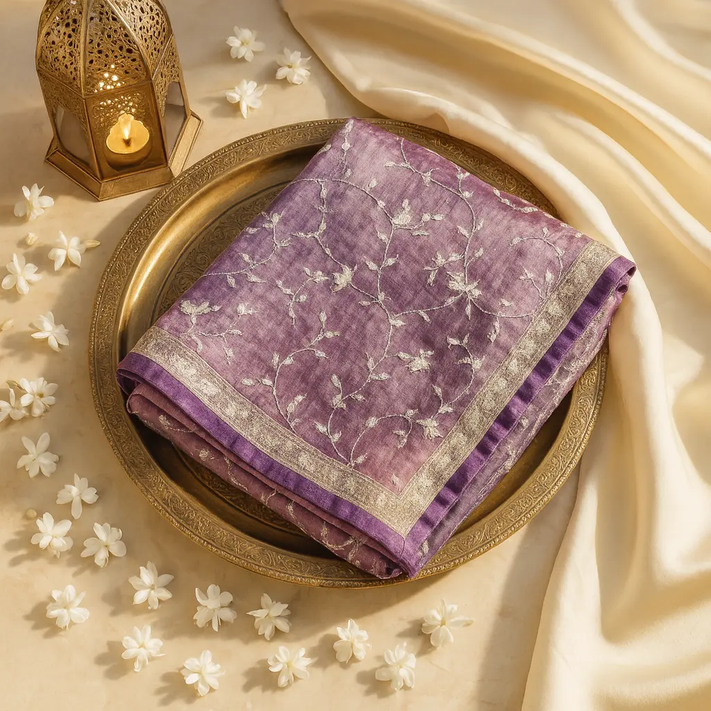 Elegant Purple Floral Embroidered Luxury Designer Saree 