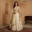 Ivory Embellished Mirror and Cutdana Lehenga Choli Set 