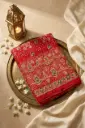 Red Bandhani Silk Saree with Embroidered Floral Border