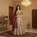 Embroidered Silk Choli and Sequined Champagne Lehenga Set