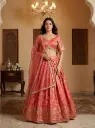 Coral Pink Banarasi Silk Brocade Lehenga Choli Set