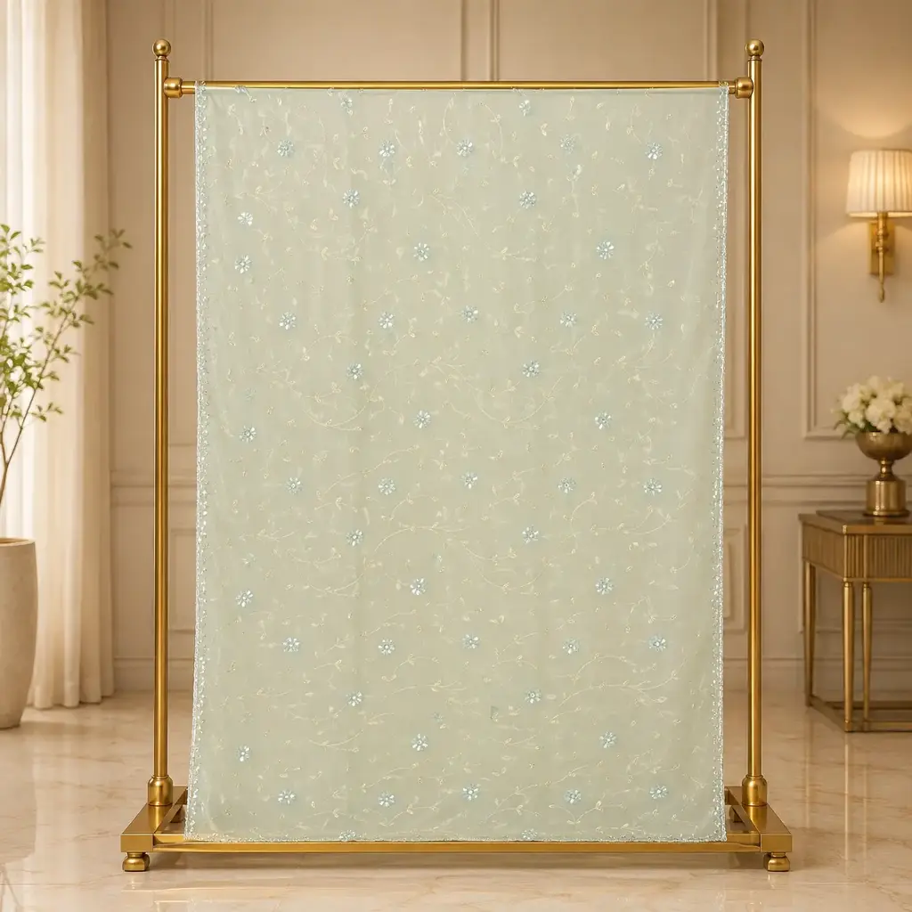 Pastel Sage Embellished Saree with Delicate Sequin Buti Design for Festive Party Wear Look