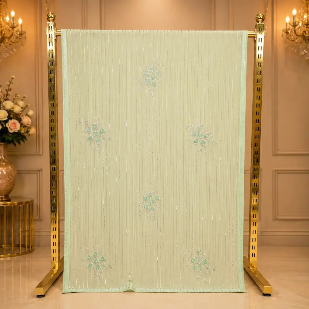 Ivory Embellished Saree with Vertical Leaf Pattern and Elegant Border