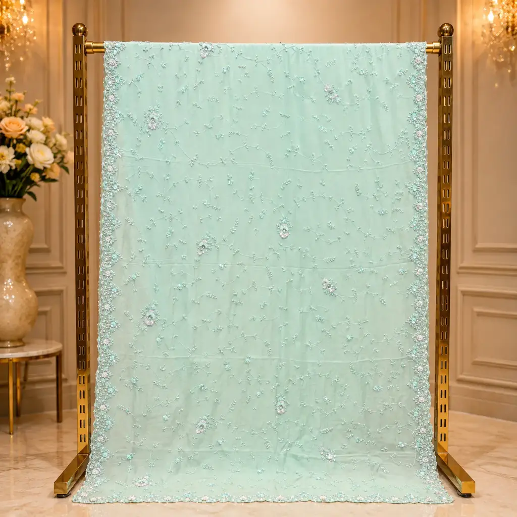 Mint Green Embellished Saree with Floral Sequin Work and Elegant Border