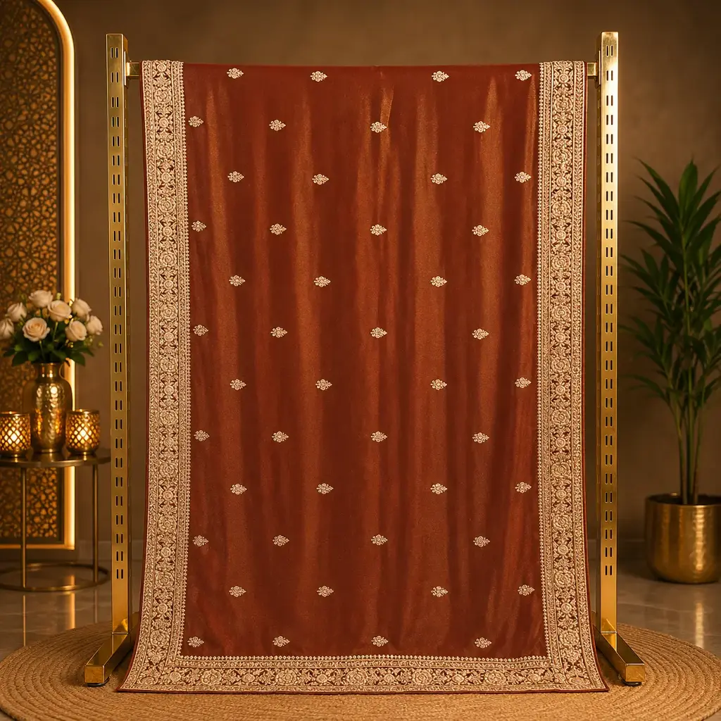 Women's Rust Brown Designer Saree with Gold Embroidered Border
