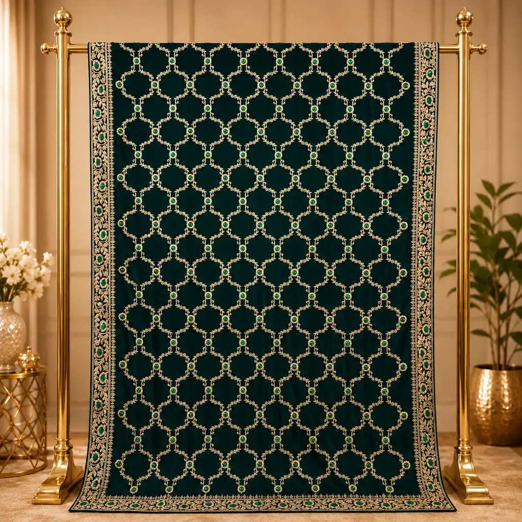Women's Dark Green Designer Saree with Geometric Embroidery Border