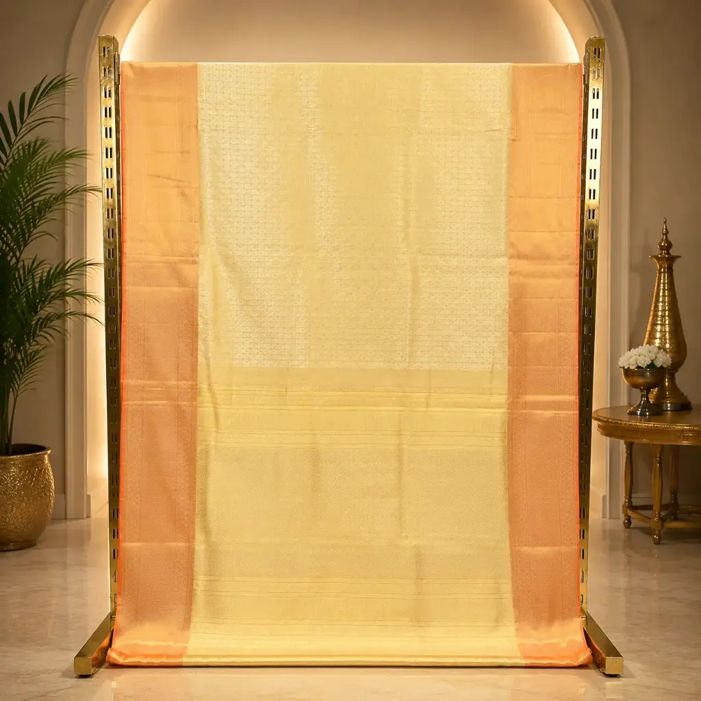 Elegant Ivory Woven Saree with Peach Gold Border and Ornate Pallu