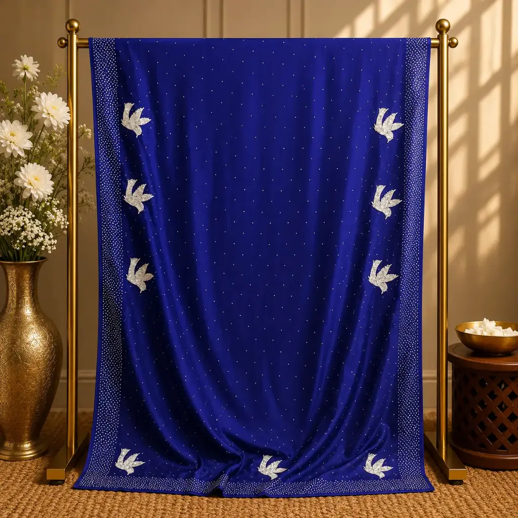Royal Blue Embellished Saree with Floral Stone Work