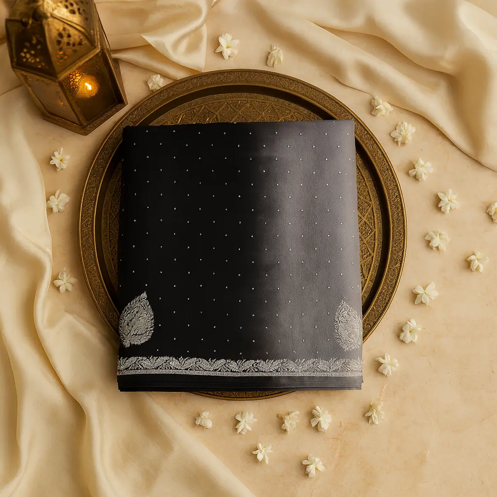 Elegant Black and Grey Ombre Saree with Intricate Border