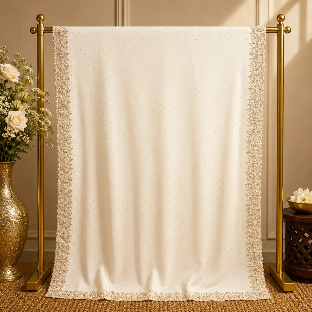 Elegant White Saree with Sequin Buti Work and Embroidered Border