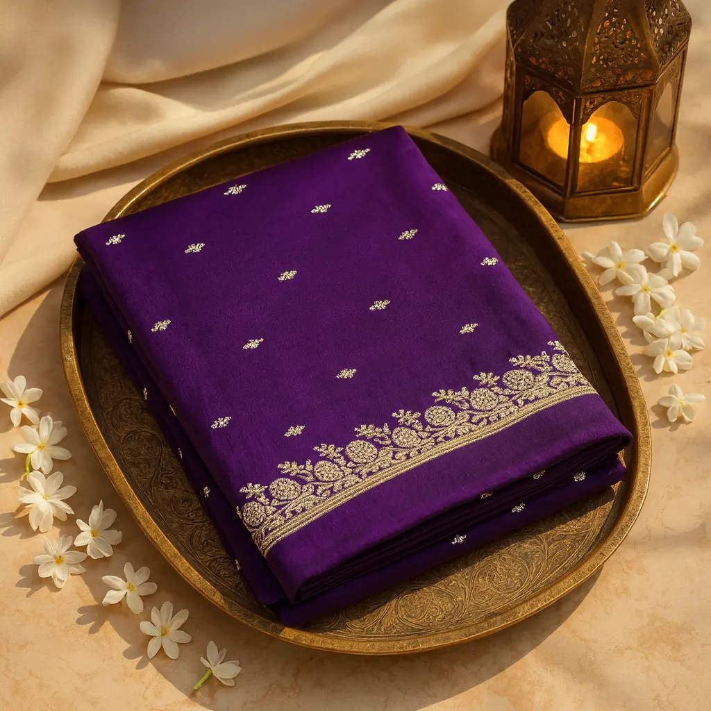 Elegant Royal Purple Silk Saree with Exquisite Zari Embroidery