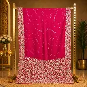 Rani Pink Saree with Gold Dot Work and Heavy Floral Embroidered Border