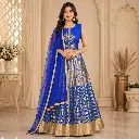Women's Royal Blue Gold Woven Lehenga Choli with Net Dupatta