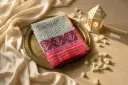 Grey and Rani Pink Handloom Ikat Silk Saree