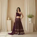 Wine Georgette One-Shoulder Draped Crop Top and Skirt Set