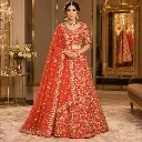 Women's Orange Gold Embroidered Lehenga Choli with Net Dupatta