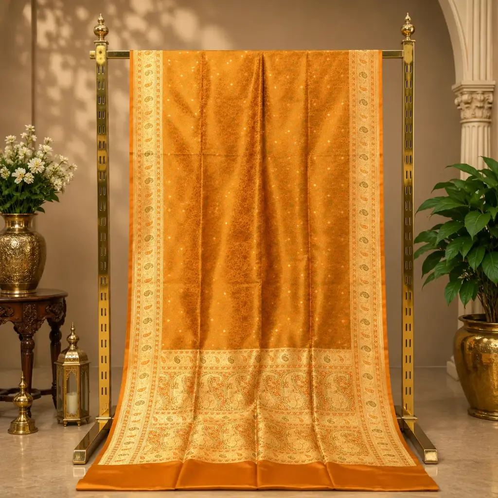 Elegant Mustard Gold Woven Saree with Intricate Floral Design