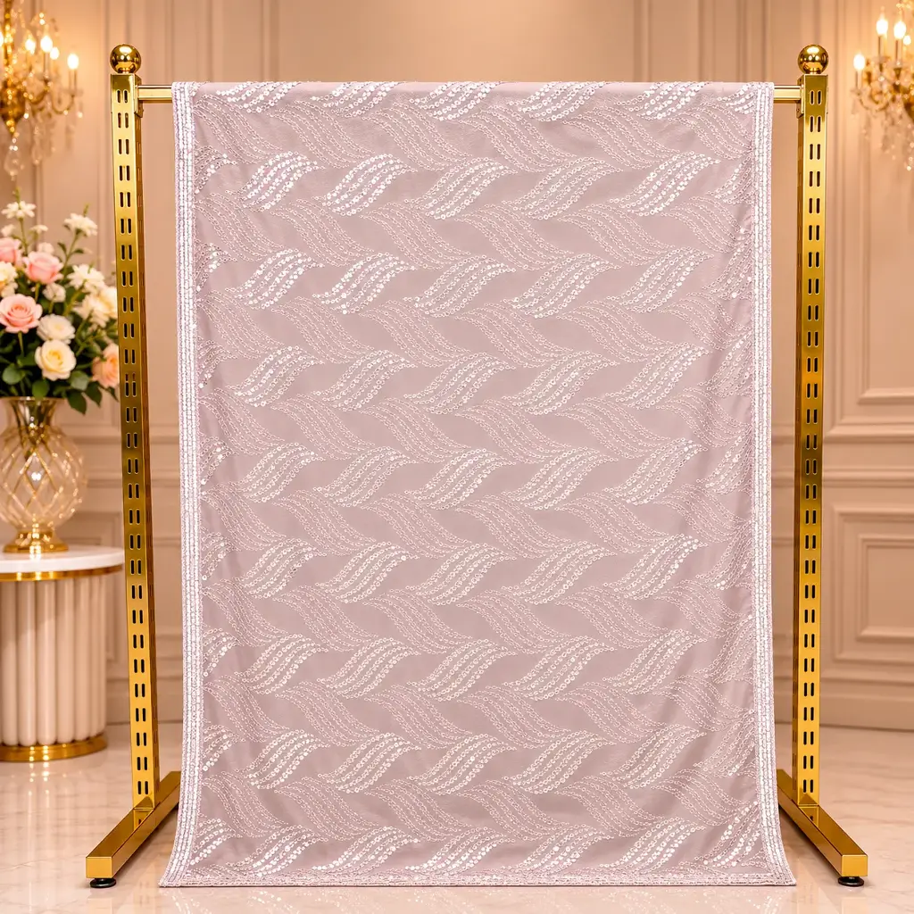 Elegant White Net Saree with Shimmer Sequin Chevron Design and Sparkling Border