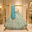 Women's Aqua Blue Striped Lehenga Choli with Sequin Work and Matching Dupatta