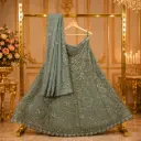 Women's Sage Grey Embroidered Lehenga Choli Set with Sequins and Matching Dupatta for Wedding Events