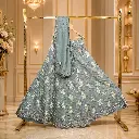 Women's Ice Blue Lehenga Choli with Silver Embroidery and Matching Dupatta
