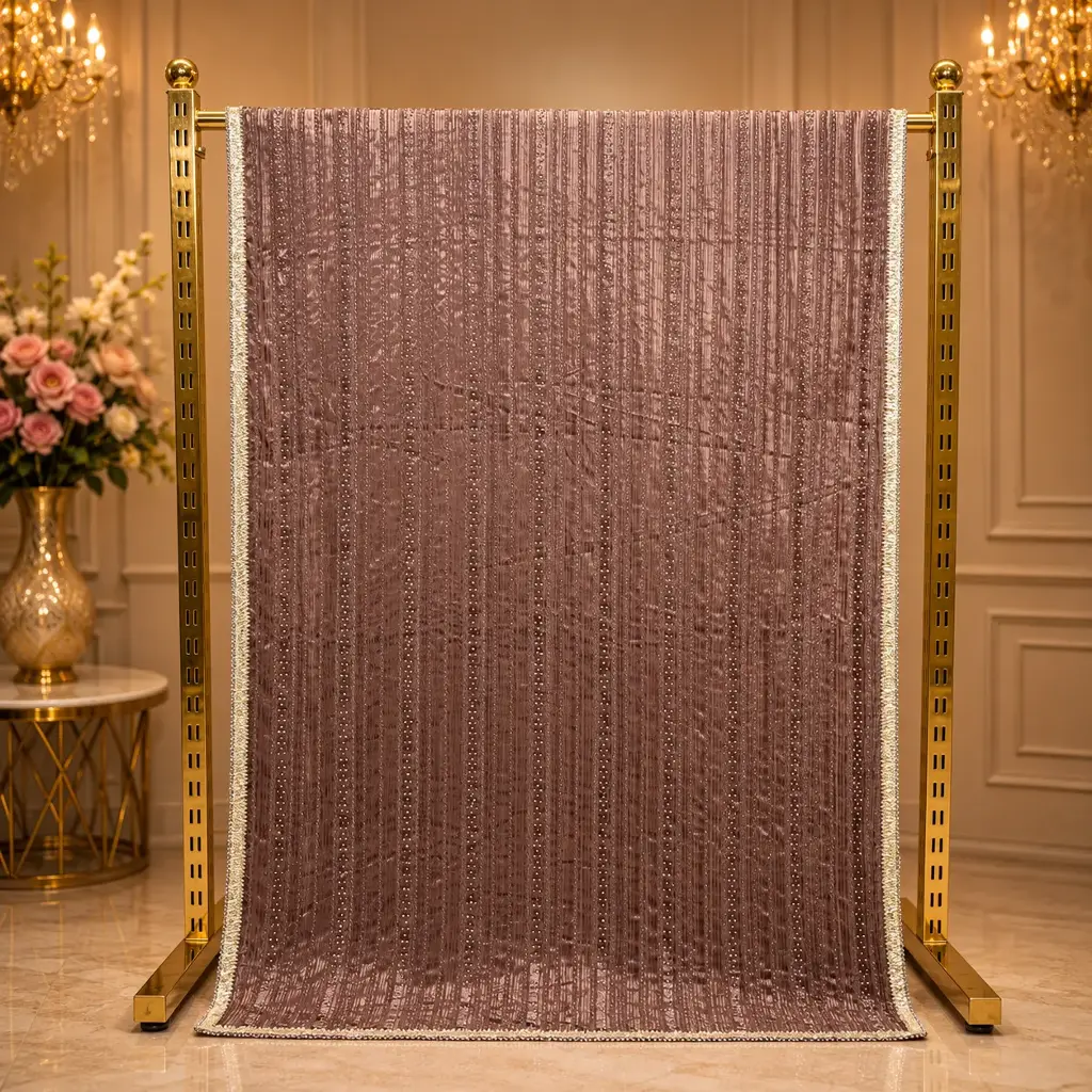 Dusty Rose Saree with Vertical Sequin Stripes and Shimmer Border