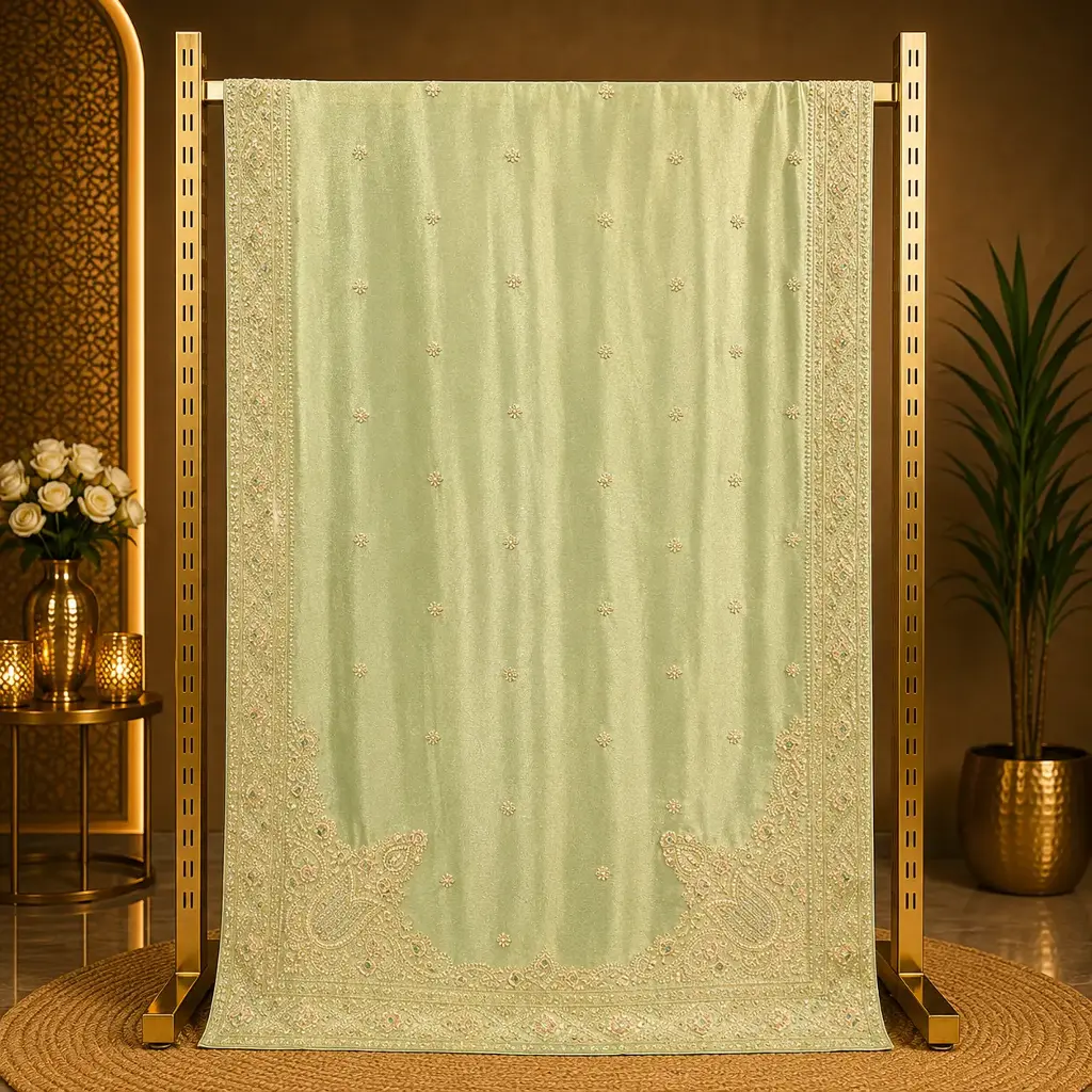 Mint Green Saree with Delicate Buti Work and Ornate Embroidered Border