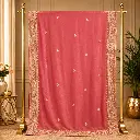 Women's Coral Pink Designer Saree with Embroidered Border