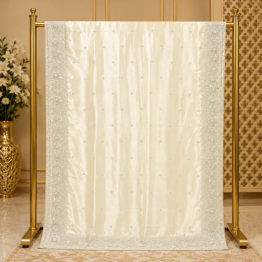 Elegant Ivory Saree with Silver Embroidery and Sequin Border