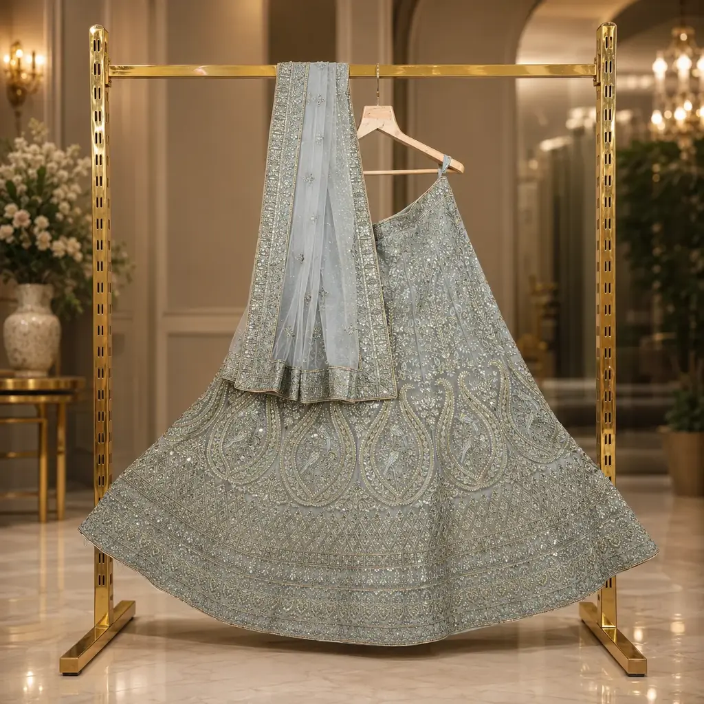 Women's Grey Embroidered Lehenga Choli with Net Dupatta