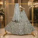 Women's Grey Embroidered Lehenga Choli with Net Dupatta