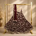 Women's Deep Wine Bridal Lehenga Choli with Gold Floral Embroidery and Matching Dupatta