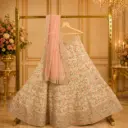 Women's Ivory Floral Embroidered Lehenga Choli with Sequins and Blush Pink Net Dupatta for Weddings