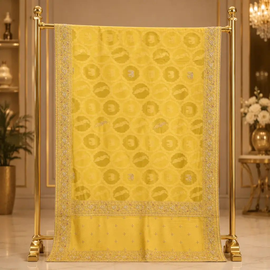 Yellow Floral Motif Saree with Elegant Border Detailing for Festive Party and Ethnic Wear