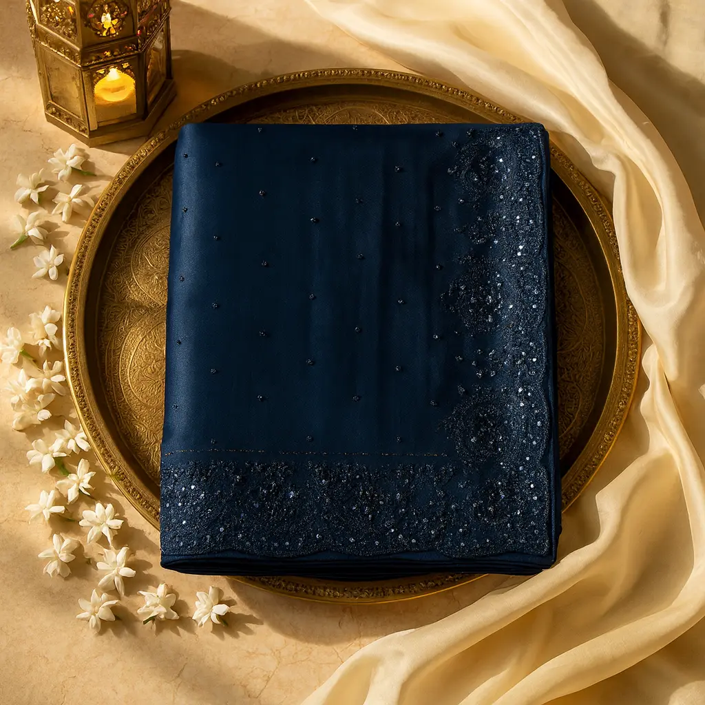 Elegant Navy Blue Designer Saree With Intricate Sequin Embellishments