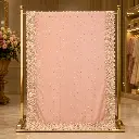 Women's Blush Pink Saree with Golden Sequin Buti Work and Scalloped Embroidered Border