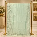 Women's Mint Green Saree with Peacock Embroidery and Beaded Designer Border