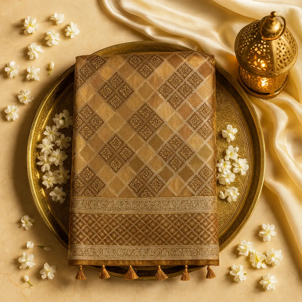 Elegant Brown Bandhani Silk Saree With Intricate Zari Embroidery 