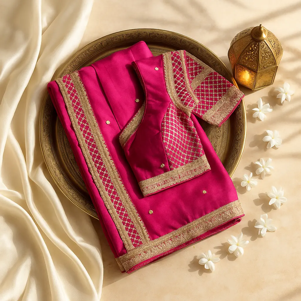 Exquisite Fuchsia Pink Designer Saree with Heavy Embroidered Blouse
