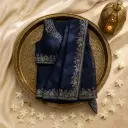 Elegant Navy Blue Designer Saree with Intricate Hand Embroidery
