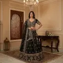 Black Embroidered Silk Bridal Lehenga Choli Set
