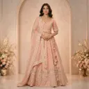 Women's Peach Pink Embroidered Lehenga Choli with Dupatta for Wedding Reception and Festive Wear Set