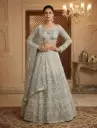 Powder Blue Hand-Embroidered Net Lehenga Set with Pearl Tassels